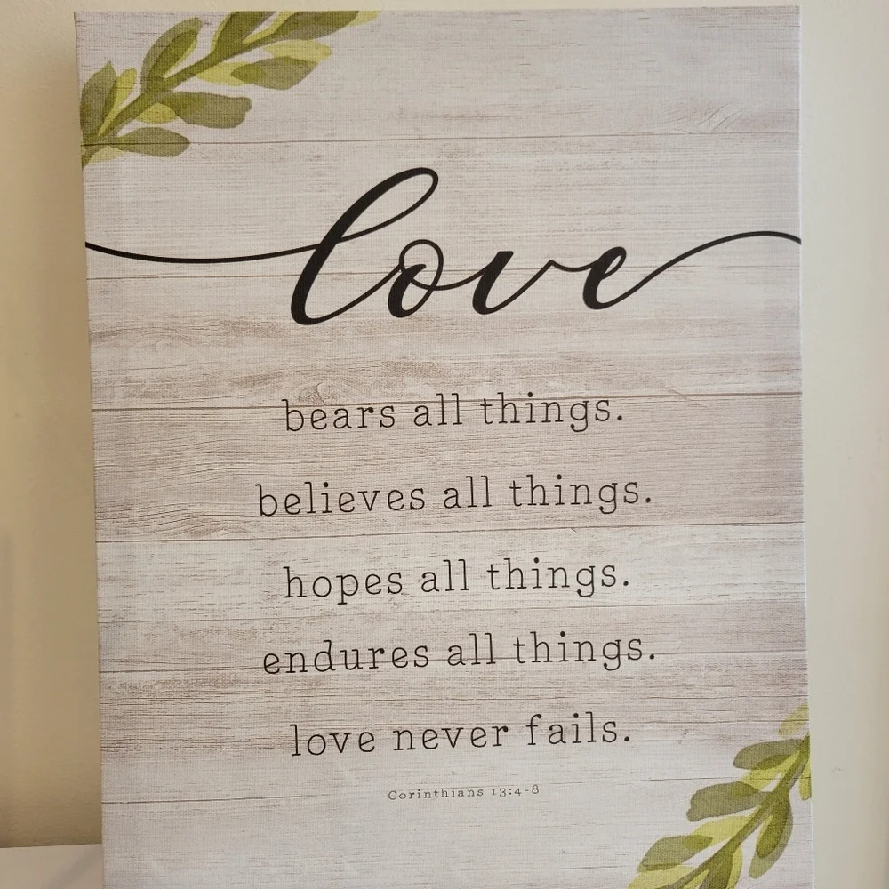 2/$18 Rustic Farmhouse Love Never Fails Art Canvas Decor Wood Bible Verse